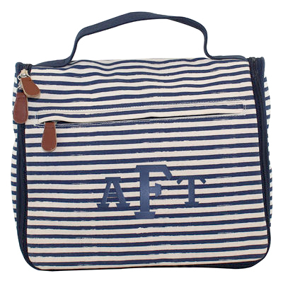 Personalized Navy Stripe Hanging Travel Kit